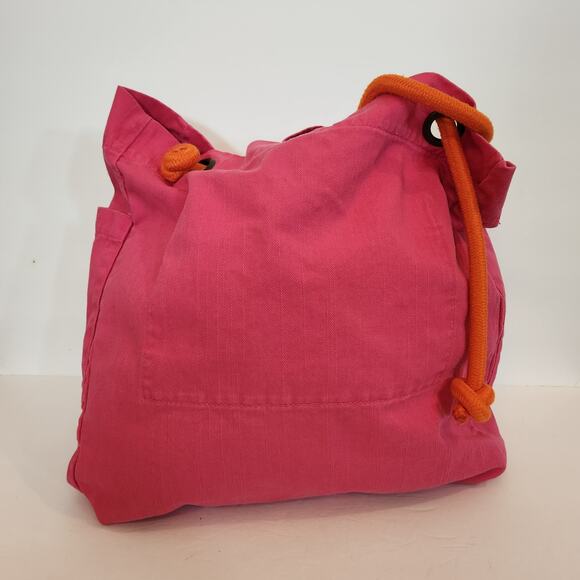 OLD NAVY Rare Vtg Pink Orange Peace Love Design Drawstring Beach Tote Bag Summer - Picture 7 of 11
